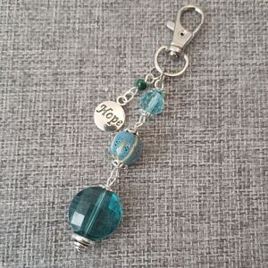 Silver and Blue Beaded Bag Charm